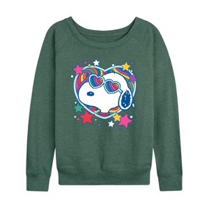 Women's - Peanuts - Snoopy Groovy Heart Lightweight French Terry Wide Neck Long Sleeve Shirt - 1 of 4