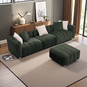 114" Oversized Corduroy 3-Seater Curved Sectional Sofa with Footstool - 1 of 4