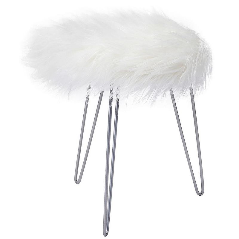 BirdRock Home Round Faux Fur Foot Stool Ottoman - White with Silver Legs, 3 of 5