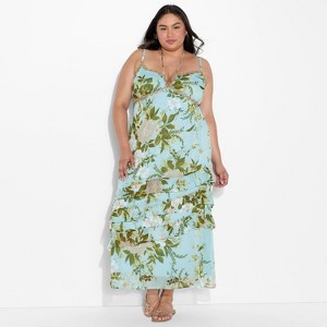 Women's Tie Front Ruffle Midi A-Line Dress - Wild Fable™ Blue - 1 of 3