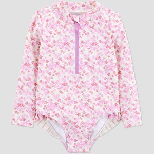 Carter's Just One You&#174 Toddler Girls' Long Sleeve Ruffle Ditsy Floral Rash Guard One Piece Swimsuit - Pink - 1 of 4