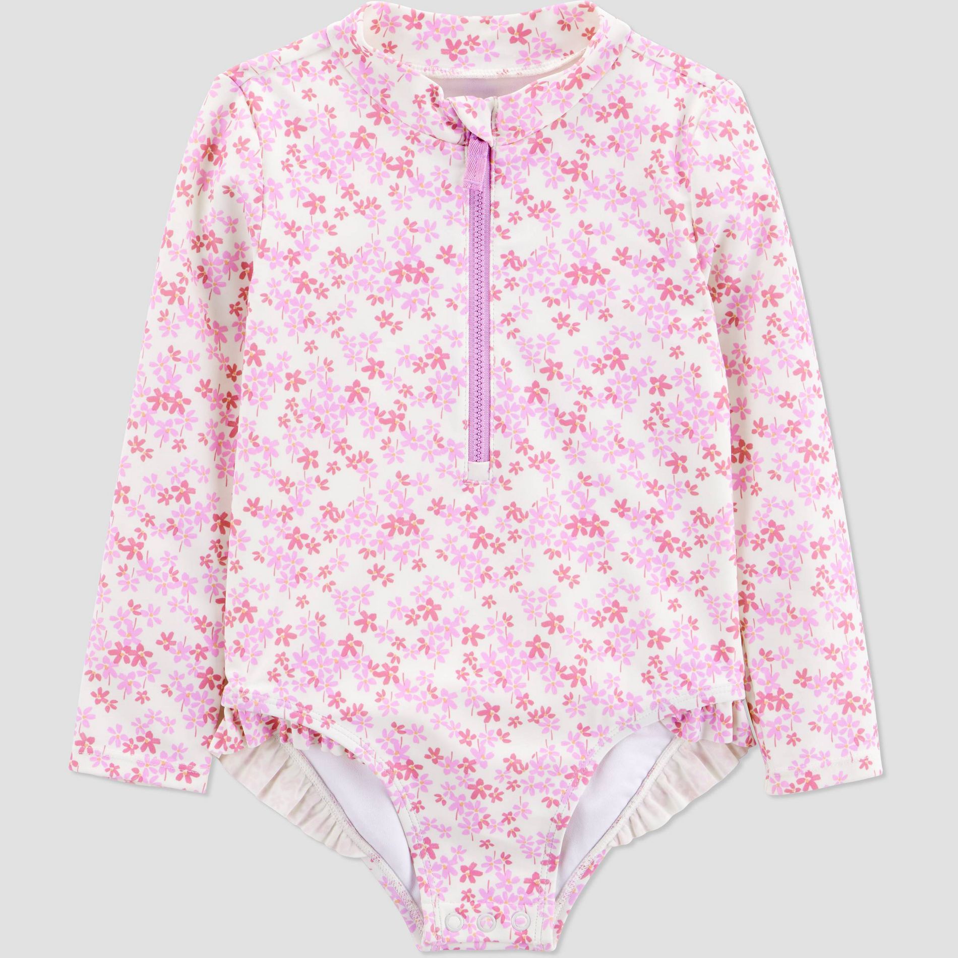 Carter's Just One You® Toddler Girls' Long Sleeve Ruffle Ditsy Floral One Piece Rash Guard  Swimsuit - Pink 3T