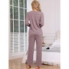 cheibear Women's Ribbed Knit Lounge Long Sleeve Sleepwear with Pants Pajama Set 2 Pcs - 3 of 4