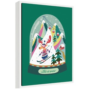 Kate & Laurel All Things Decor Sylvie Framed Canvas Snowy Mountain Skiing Deer by Rachel Lee - 1 of 4