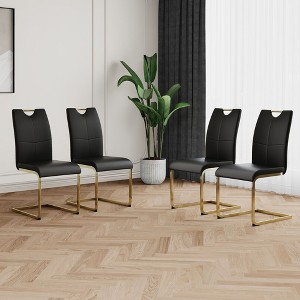 Kumasinova 18.5"H Modern Minimalist Dining Chairs Set of 2/4,Faux Leather Upholstered Kitchen Side Chairs with Golden Chrome Metal Legs,250lbs Max - 1 of 4