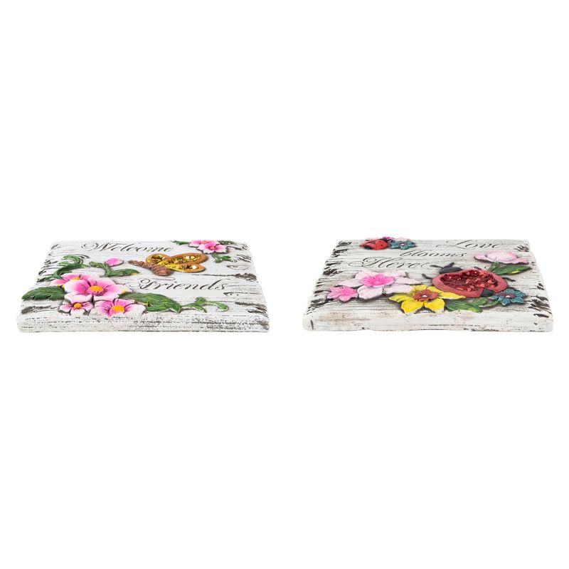 Northlight Set of 2 Love Blooms and Welcome Friends Floral Outdoor Garden Stones 7", 4 of 5