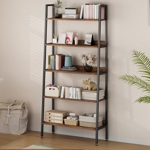 Coolmee 67 inch 5 Tier Tall Book Shelf, Narrow Book Storage Organizer with Open Shelves, Industrial Metal Frame Bookcase for Home Office - 1 of 4