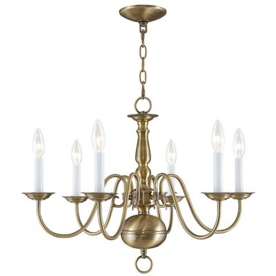 Antique Brass 6-Light Traditional Chandelier with Steel Frame