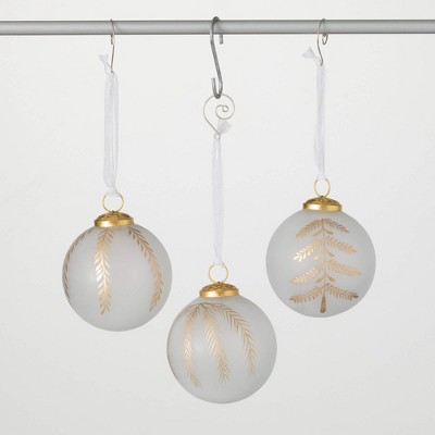 4"H Sullivans Christmas Frosted Kugel Ball Ornaments Set of 3  White-Gold