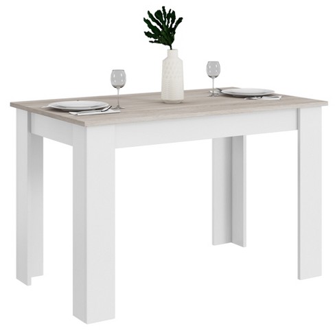 Modern Dining Table 47 Inch Kitchen Table Rectangular Top With Solid Wood  Leg-White