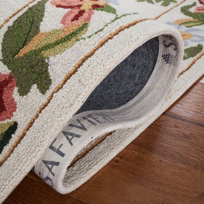 Ivory Floral Hand-Hooked Wool Runner Rug, 2'6" x 10'