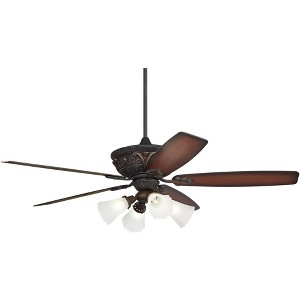 60" Casa Vieja Montego Industrial Rustic Indoor Ceiling Fan LED Light Oil Rubbed Bronze Teak Frosted Glass for Living Kitchen Home - 1 of 4