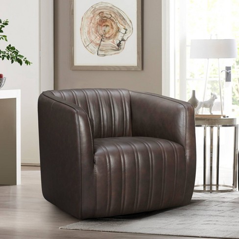 Barrel leather deals swivel chair