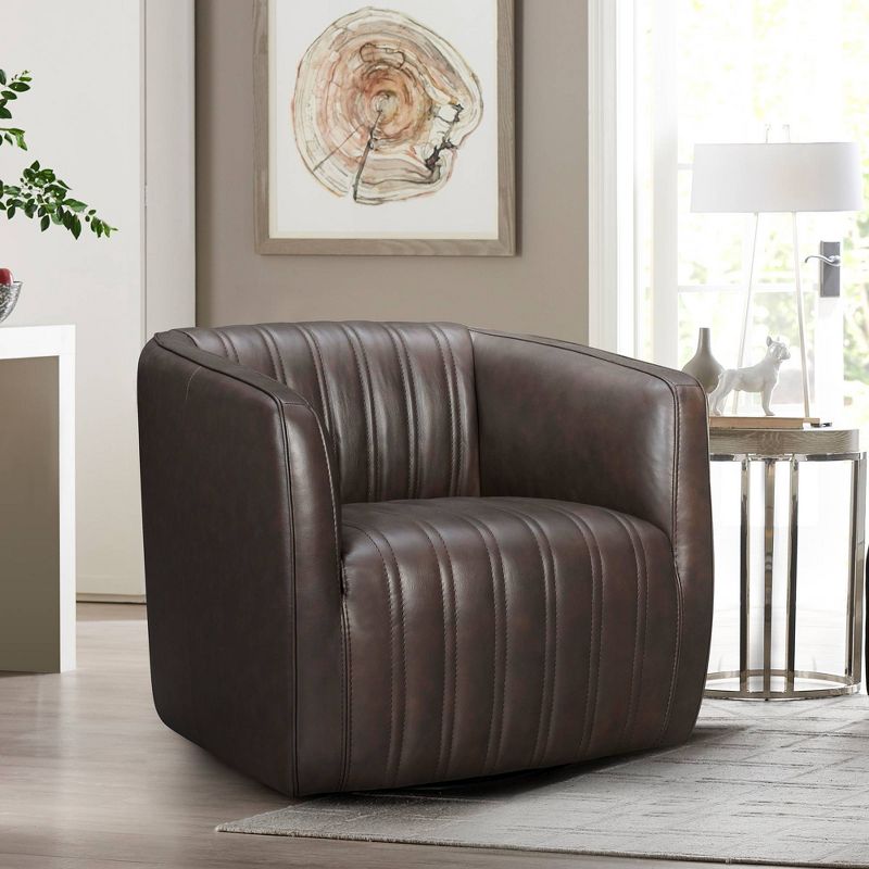 Aries Genuine Leather Swivel Barrel Chair - Armen Living, 1 of 9