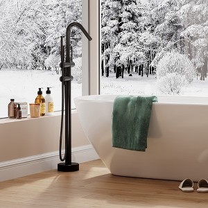 Freestanding Bathtub Faucet, Floor Mount Tub Filler with Hand Shower, 360° Swivel Spout, Single Handle Bathroom Tub Faucet for Cleaning, Bathing - 1 of 4