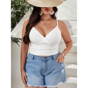 Plus Size Eyelet Cami Crop Top V-Neck Spaghetti Strap Tank Top for Women Trendy Summer Casual Wear - 1 of 4