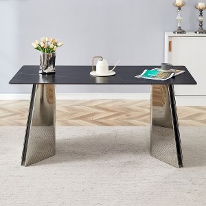 Okak 63" Modern Dining Table Kitchen Table, Counter Height Table with Imitation Marble and Curved Base for 6 - 1 of 4