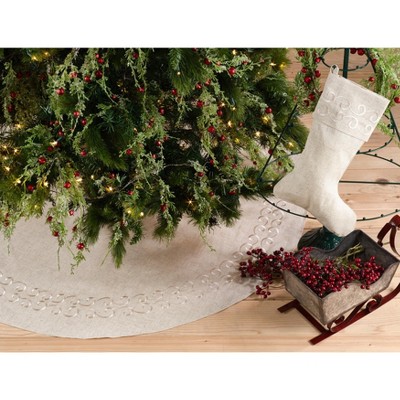 Natural Linen Embroidered Christmas Tree Skirt