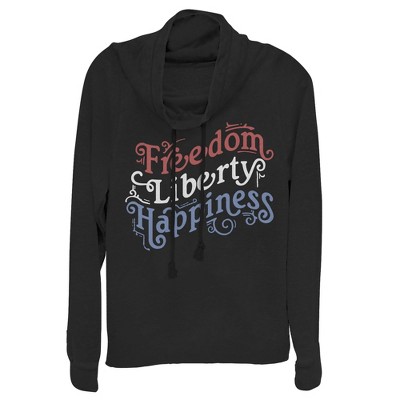 Juniors Womens Lost Gods Fourth of July  Freedom Script Cowl Neck Sweatshirt