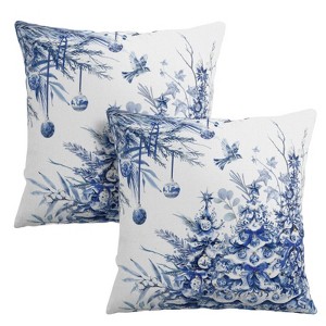 Christmas Tree Pillow Covers 18x18 Set of 2 Winter Blue White Chinoiserie Christmas Decorative - 1 of 4