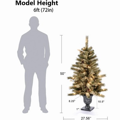 Set of 2 Pre-Lit 4Ft White Flocked Pine Christmas Trees with Urn Pot
