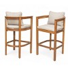 Set of 2 Acacia Wood Bar Stools with Cushions,Outdoor Bar Stools with Armrests and Backrest,Patio Bar Stools for Balcony or Garden-Cuddlewood - 3 of 4