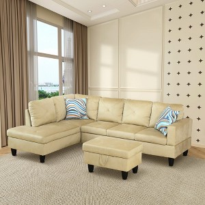 DOMETOUR Modern 3-Piece Living Room Sofa Set (Sofa+Left Side Chaise+Ottoman) - 1 of 4