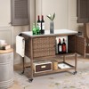NAYSAYE Bar Serving Cart Outdoor Wicker Wine and Beverage Storage with Stainless Steel Top for Patio , Brown, 47.24"*20.12"*35.04" - 2 of 4