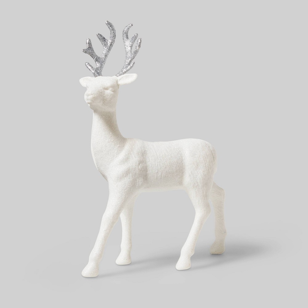 12" Glitter Deer Decorative Figurine White - Wondershop