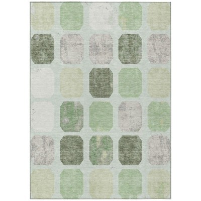 Artichoke Green Ivory And Gray Geometric Washable Indoor Outdoor Area Rug