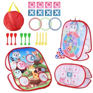 iMountek 5-in-1 Bean Bag Toss, Dart Board & Loop Toss Game Set for Kids, Toddlers, Backyard Parties & Outdoor Fun RED - 1 of 4