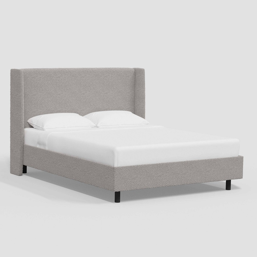 Photos - Bed Queen Antwerp Wingback Platform  in Gray Boucle Milano Elephant - Threshold™: Pine Frame, No Box Spring Needed