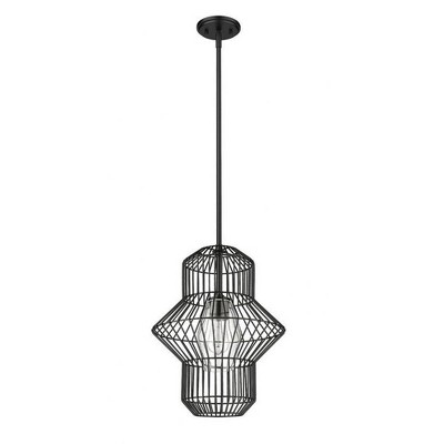 Orsay Matte Black Bird Cage 15" Pendant with Glass Diffuser