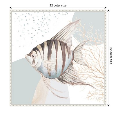 Ocean Oasis Bubbles Striped Fish Canvas Wall Art with White Frame