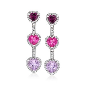 Ross-Simons 9.20 ct. t.w. Multi-Gemstone Heart Drop Earrings in Sterling Silver - 1 of 4