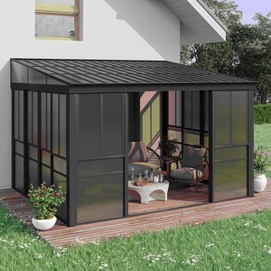 EROMMY 10 Ft. x 12 Ft. Wall Mounted Gazebo, All-Season Patio Gazebo Sunroom with Side Door, Outdoor Permanent Sunroom - 1 of 4