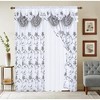 Home Mart Goods Grey White Luxury Floral Embroidery Rod Pocket Window Panel Attached Valance Satin Backing 2 Tie Backs Curtain Set (2 Panels) - 3 of 4