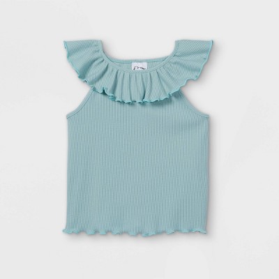 Toddler Girls' Rib Ruffle Tank Top - art class™ Light Blue 12M