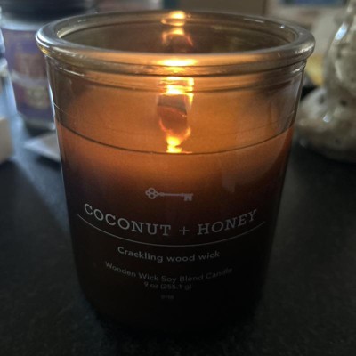 Milky White Glass Coconut + Honey Lidded Wood Wick Jar Candle 9oz -  Threshold™ : Target