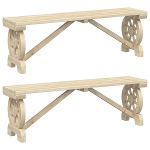 vidaXL Solid Wood Fir Patio Benches - Wagon Wheel Design, Sturdy Frame, 45.3" Length, 242.5 lb Capacity, Set of 2, Brown - 1 of 4