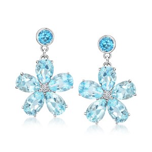 Ross-Simons 17.20 ct. t.w. Sky and London Blue Topaz Flower Drop Earrings With .20 ct. t.w. White Topaz in Sterling Silver - 1 of 3