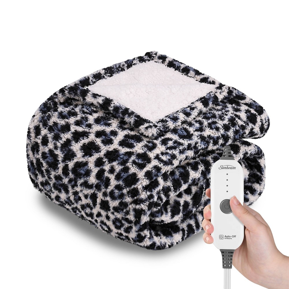 Sunbeam 50 x 60 Nordic Shearling Heated Throw Foot Pocket Electric Blanket Blue Leopard Cozy Faux Shearling Machine Washable Target in Irvine CA