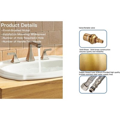 Elegant Brushed Nickel 2-Handle Widespread Bathroom Faucet with Pop-Up Drain