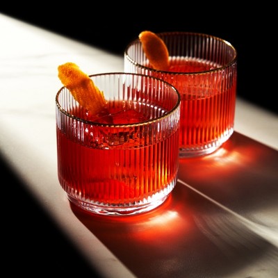 Gold-Rimmed Crystal Lowball Tumblers Set of 2