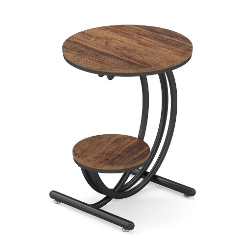 Tribesigns Round End Table 2-Tier Wood Side Table with Shelf