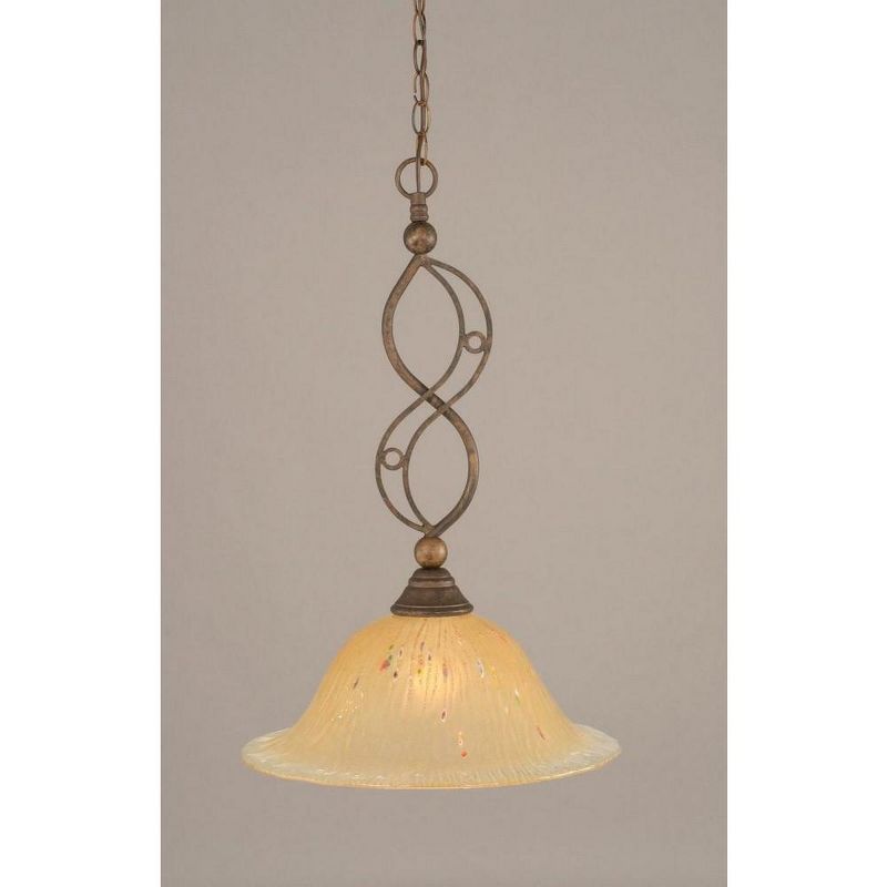 Toltec Lighting Jazz 1 - Light Pendant in  Bronze with 17" Amber Crystal Shade, 1 of 2
