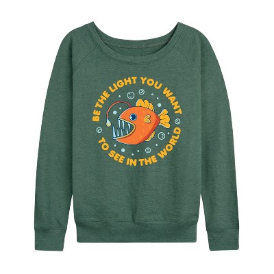 Women's - Instant Message - Angler Be The Light Lightweight French Terry Wide Neck Long Sleeve Graphic Shirt