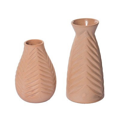 Transpac Ceramic 8.5 in. Orange Harvest Vase Set of 2