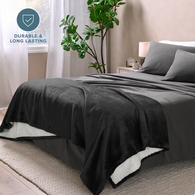 Black Reversible Sherpa Fleece Throw Blanket