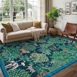 Forest Rug Washable Area Rugs for Living Room Bedroom Jungle Animal Print Rug Soft Non Slip Low Pile Throw Rug - 1 of 4